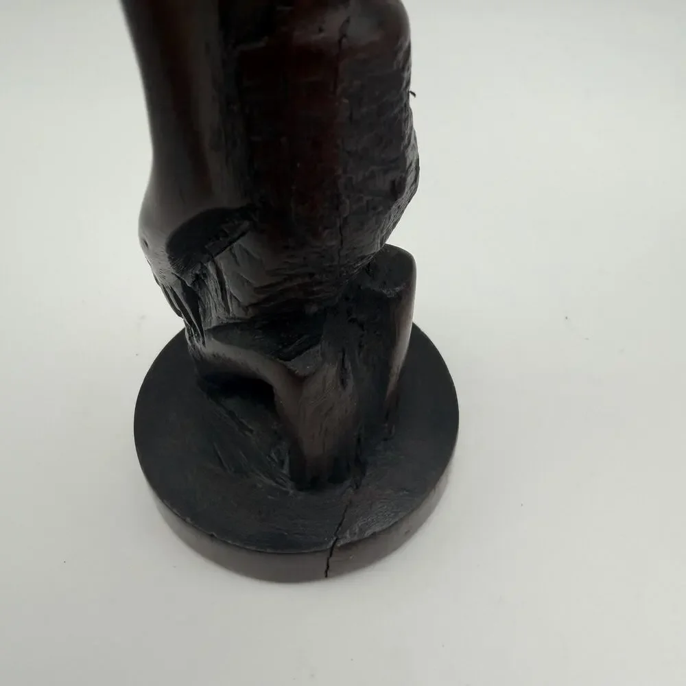 African Tribal Style Hand Carved Wooden Candlestick Taper Holders Set of 2